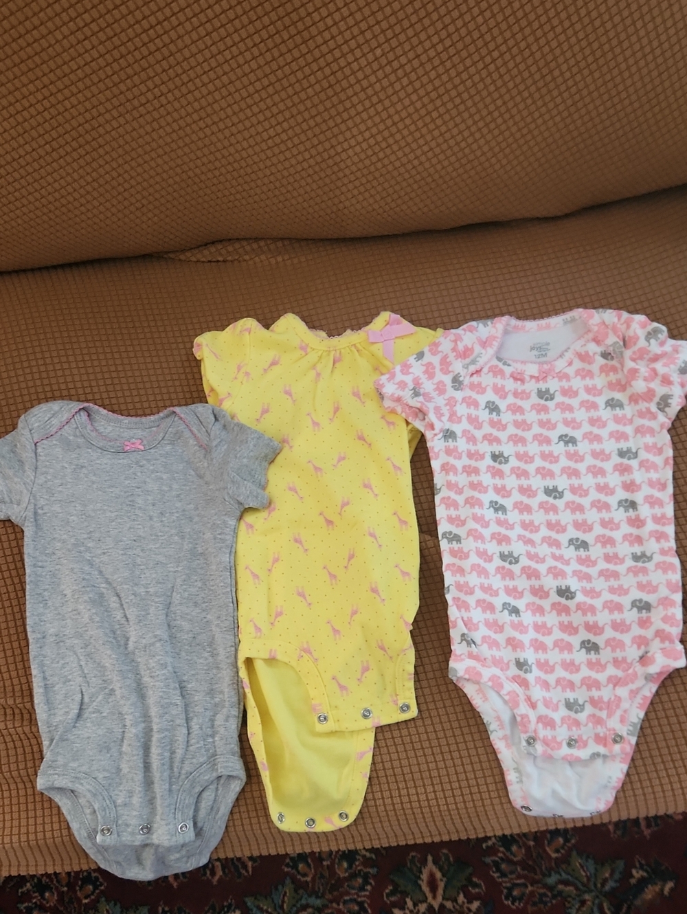 Girls Yellow Giraffe Print One-Piece Bodysuit X3